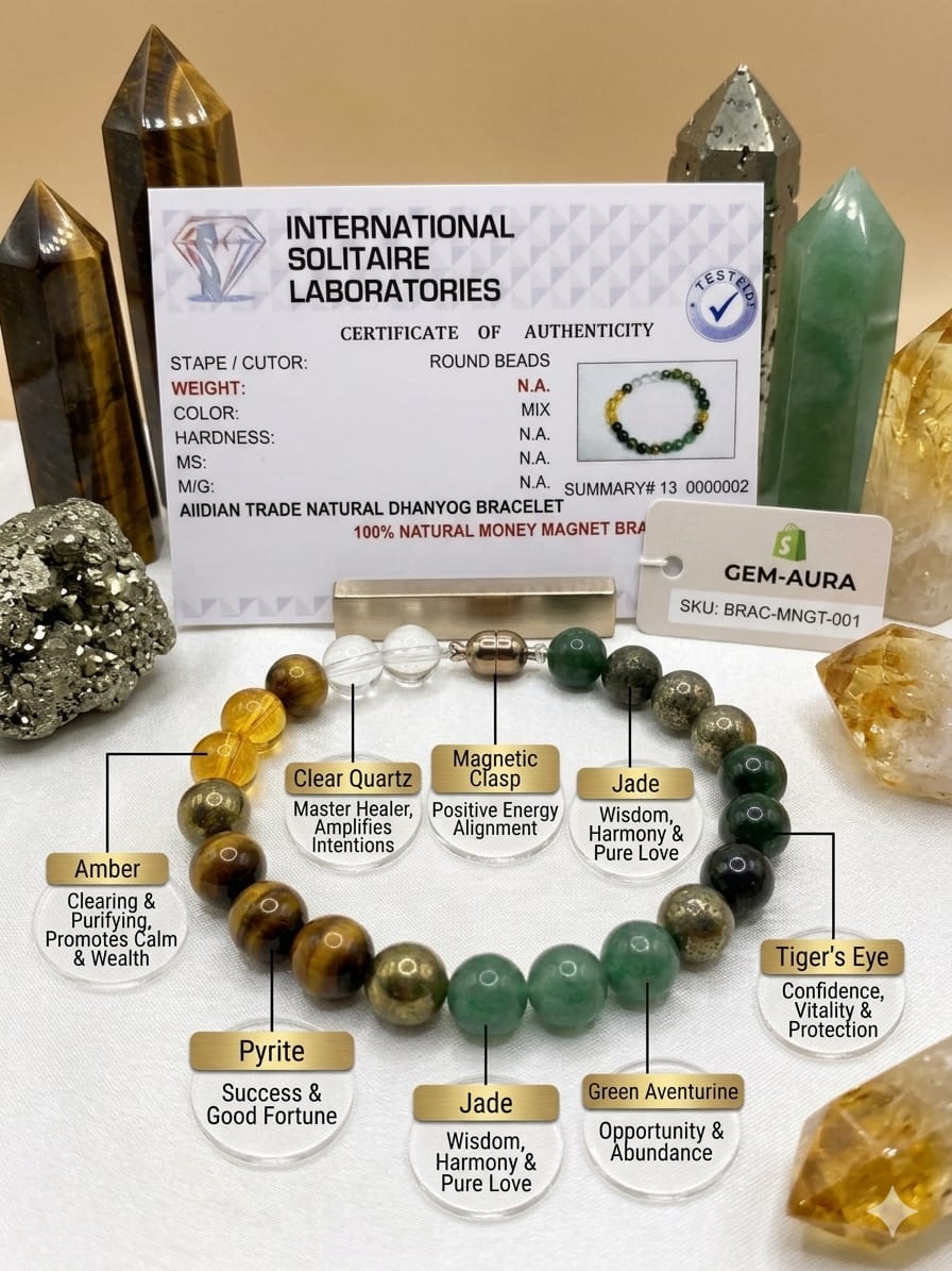 Natural Certified Money Magnet & Dhan Yog Bracelet for Wealth and Success (8mm Beads)