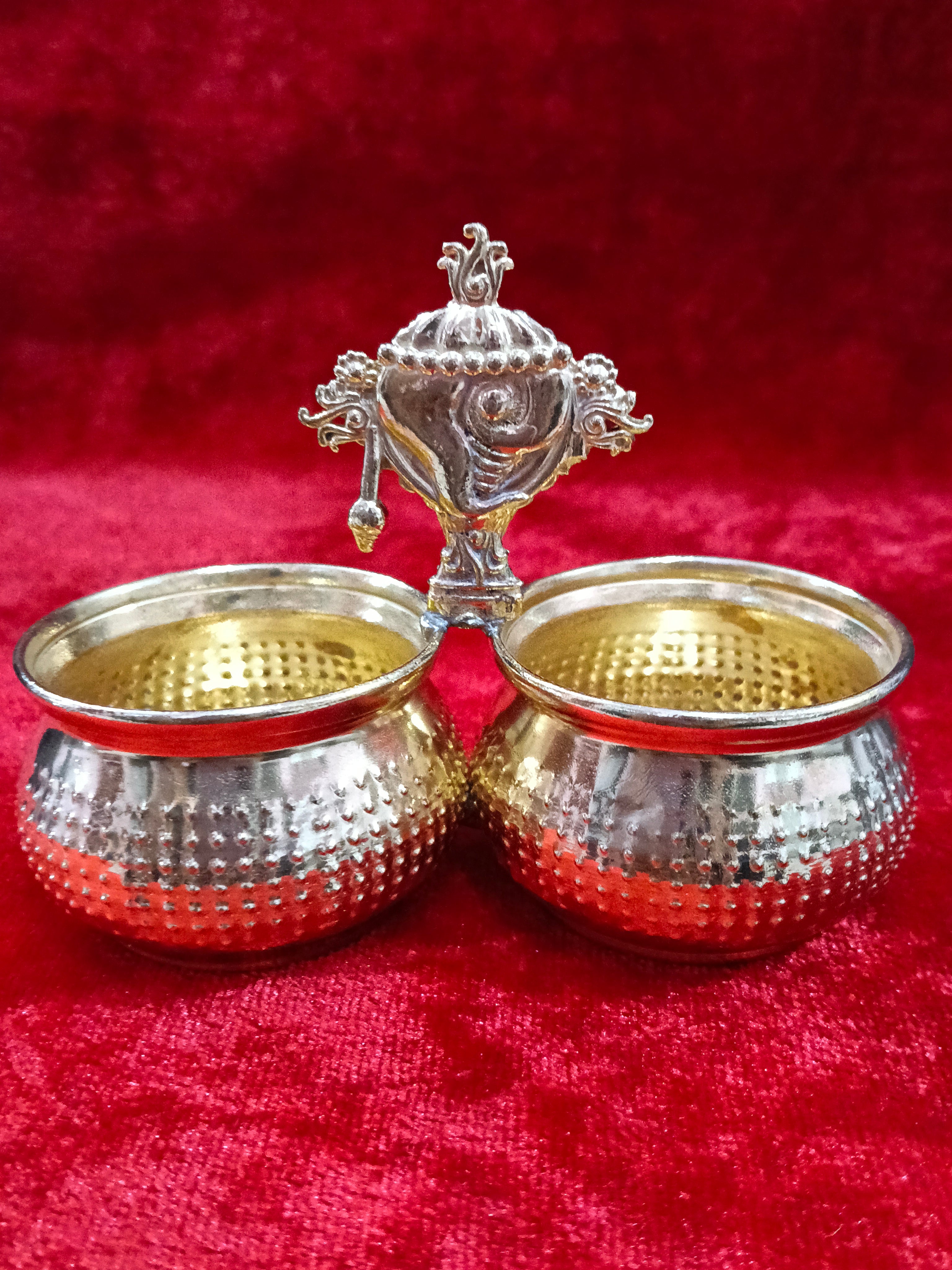 Elegant shakha chakra brass twin haldi kumkum patra