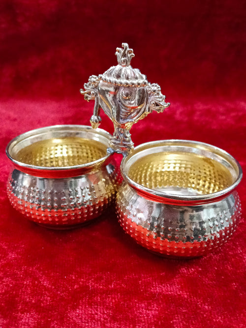 Elegant shakha chakra brass twin haldi kumkum patra