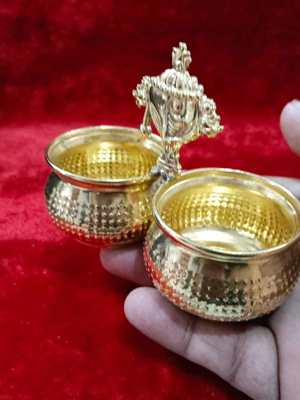 Elegant shakha chakra brass twin haldi kumkum patra