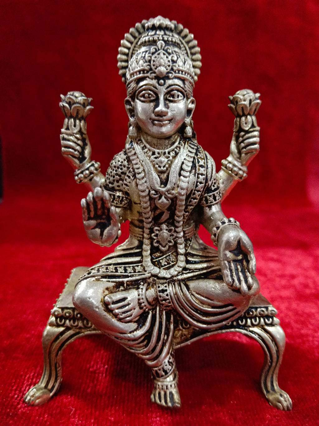 Premium brass oxidized lakshmi Mata on raj singhasan idol (5inch)