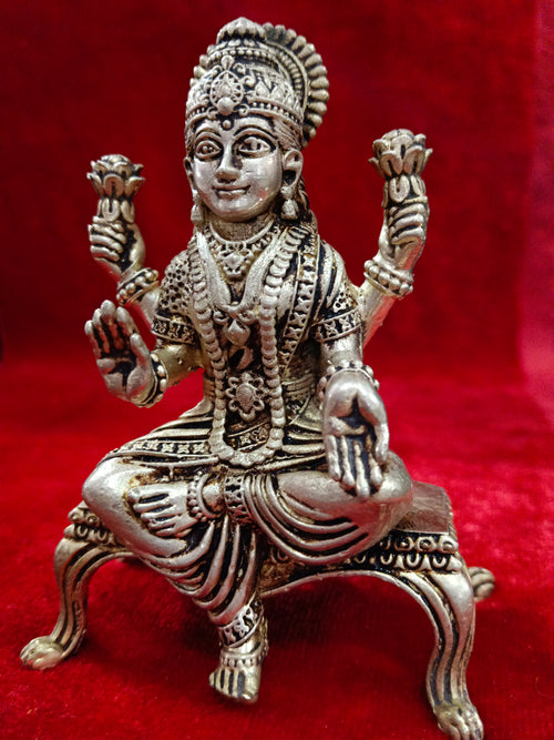 Premium brass oxidized lakshmi Mata on raj singhasan idol (5inch)