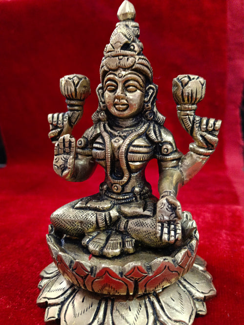 Premium brass antique Laxmi Mata on lotus (5 inch)