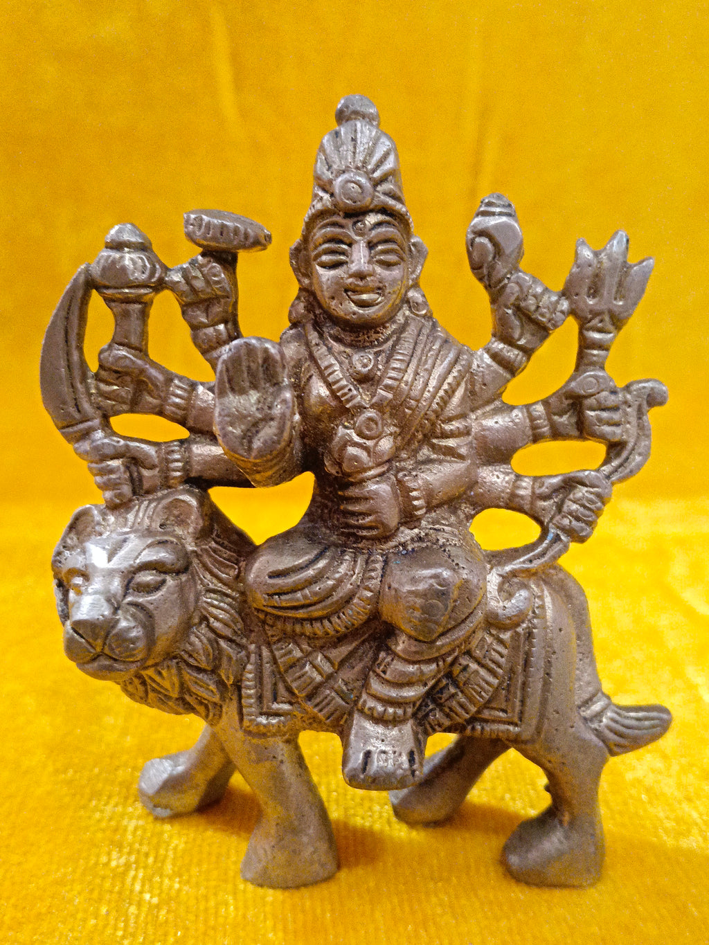 Pure Brass Durga Mata Idol On Lion (Singhwahini Sherawali Mata 3 inch)