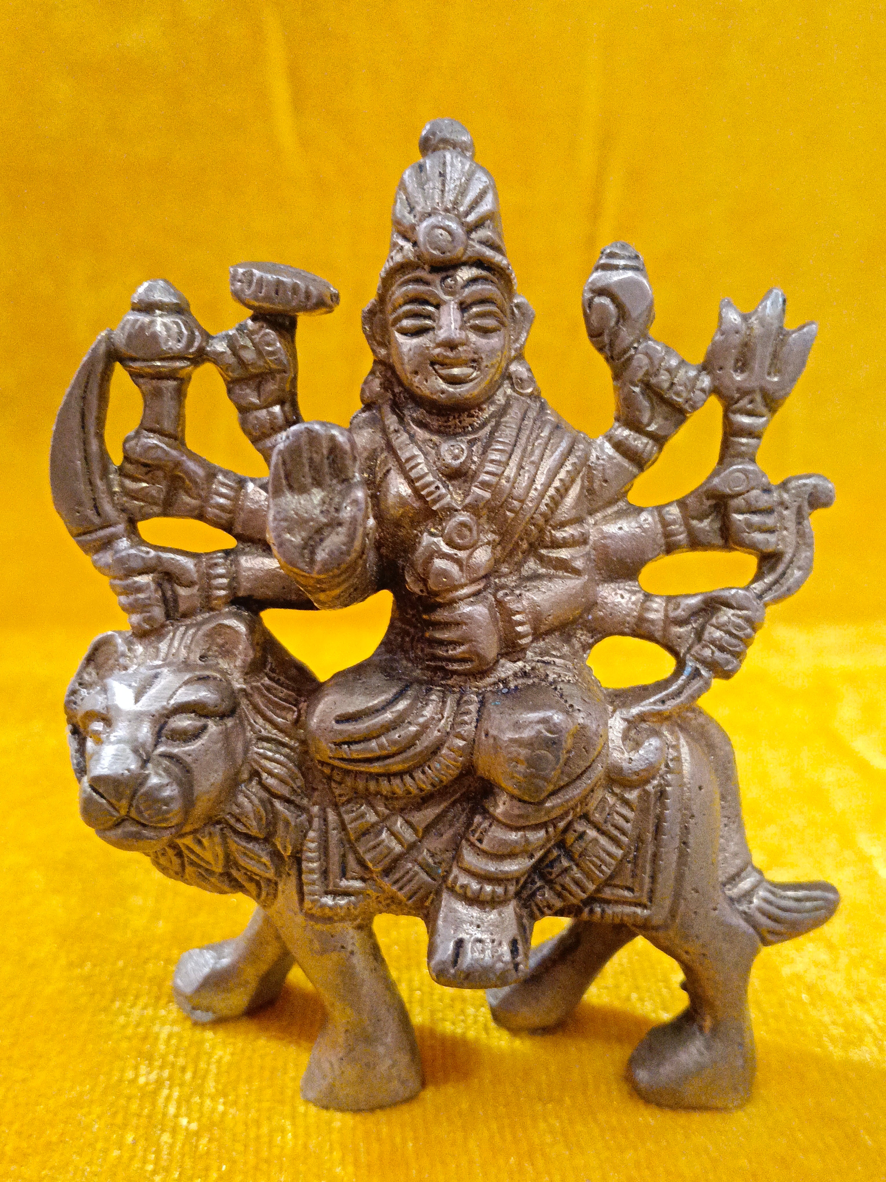 Pure Brass Durga Mata Idol On Lion (Singhwahini Sherawali Mata 3 inch)