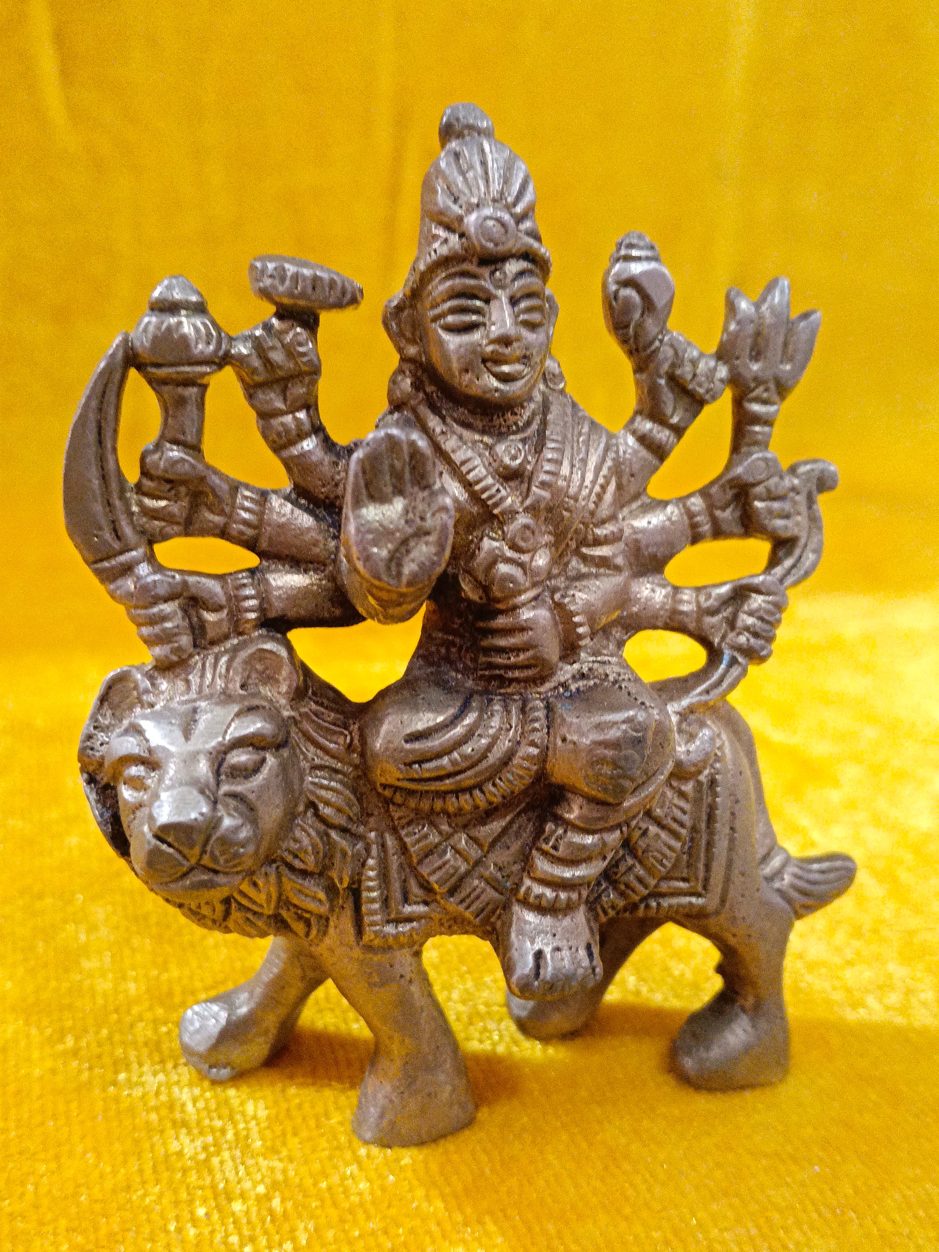 Pure Brass Durga Mata Idol On Lion (Singhwahini Sherawali Mata 3 inch)