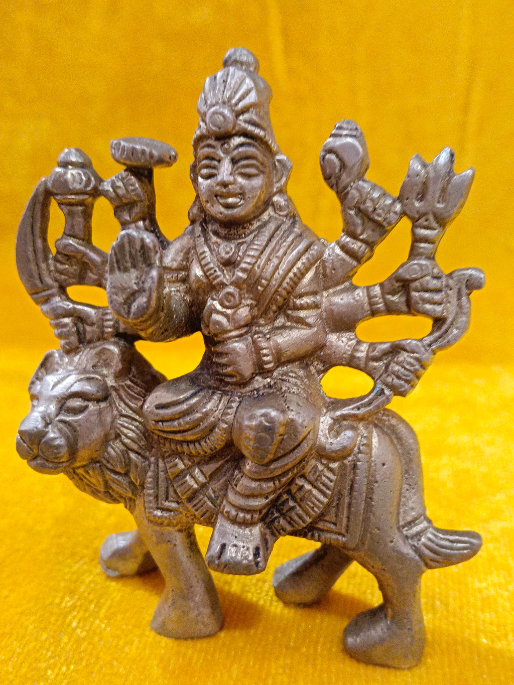 Pure Brass Durga Mata Idol On Lion (Singhwahini Sherawali Mata 3 inch)