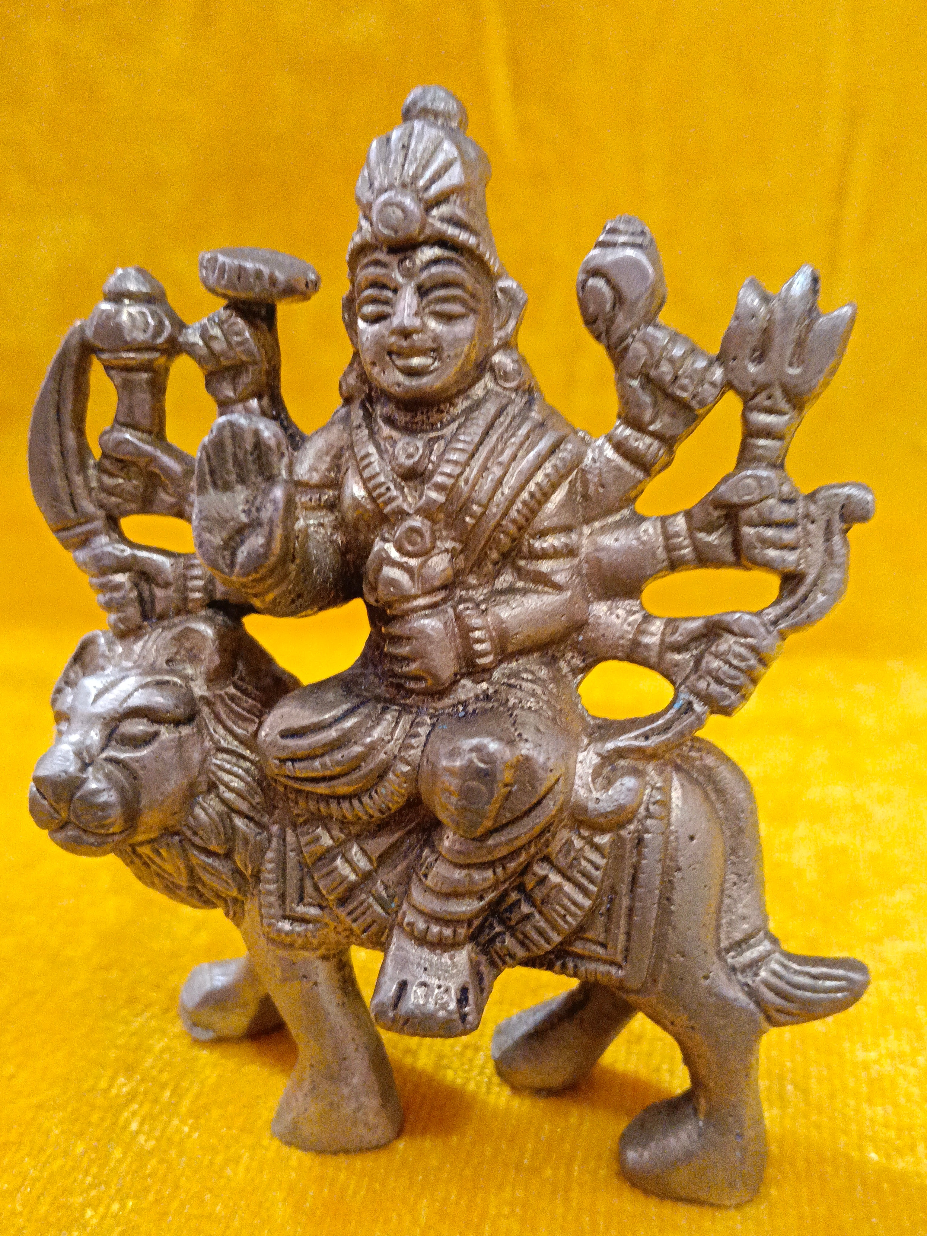 Pure Brass Durga Mata Idol On Lion (Singhwahini Sherawali Mata 3 inch)