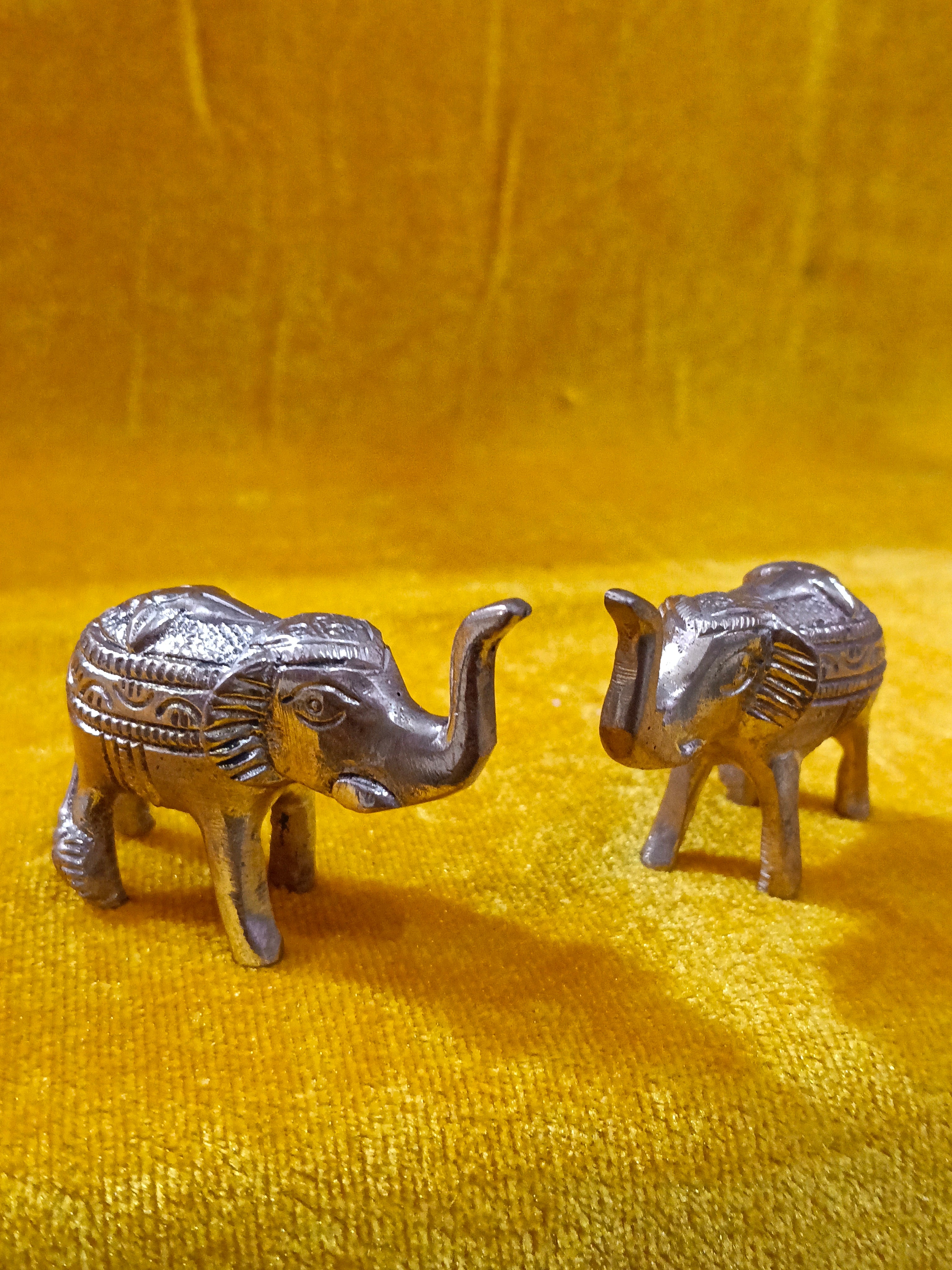 Pure Brass Gajalakshmi Elephant Pair With Trunk Up For Vastu